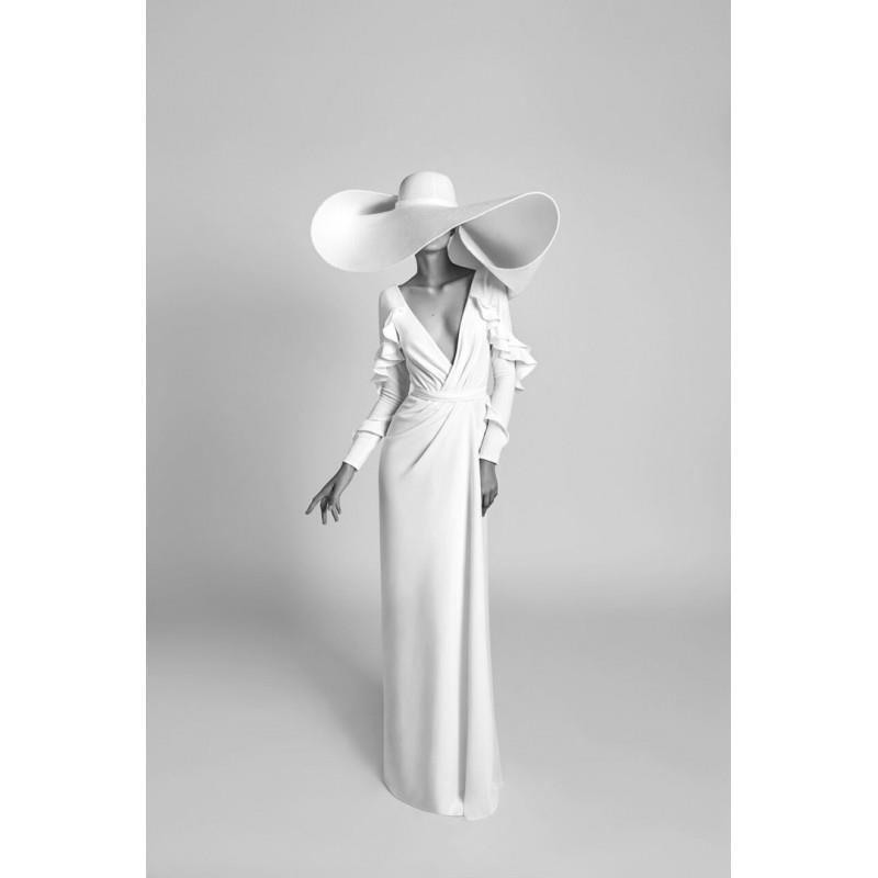 My Stuff, Alon Livne White 2018 ISABELLA Long Sleeves Floor-Length Vintage Column V-Neck Ivory Outdo