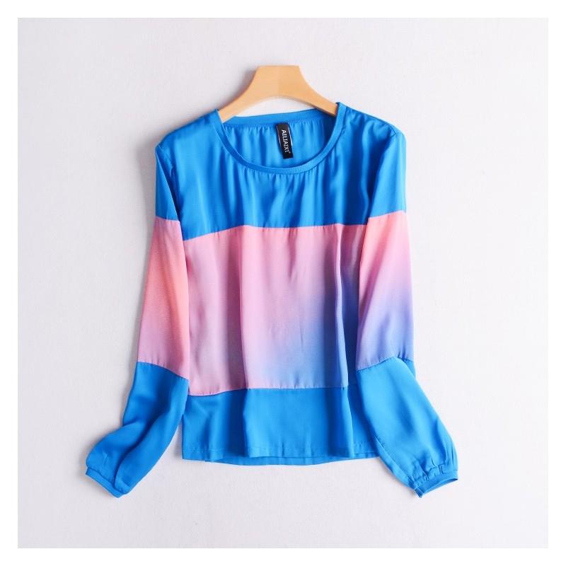 My Stuff, Oversized Contrast Color Slimming Long Sleeves Sunproof T-shirt Edgy Chiffon Top - Discoun