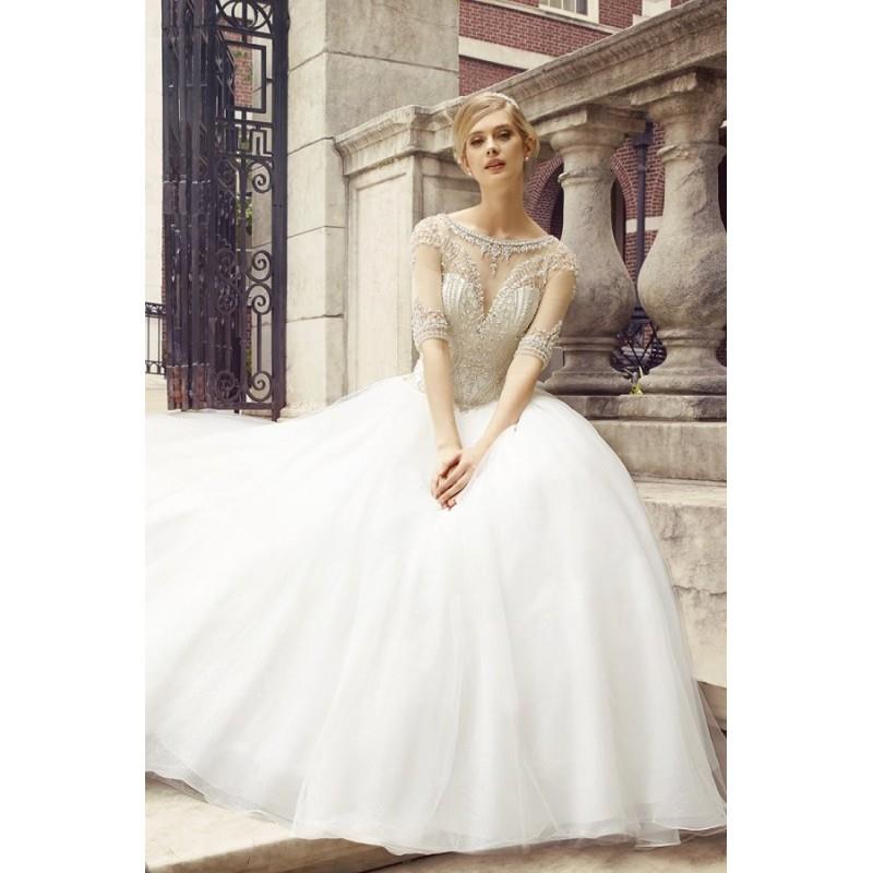 wedding, Style D8128 by Val Stefani - Tulle Ballgown Bateau 3/4 sleeve Floor length Dress - 2018 Uni