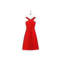 Red Azazie Amani - Back Zip V Neck Knee Length Chiffon Dress - Charming Bridesmaids Store