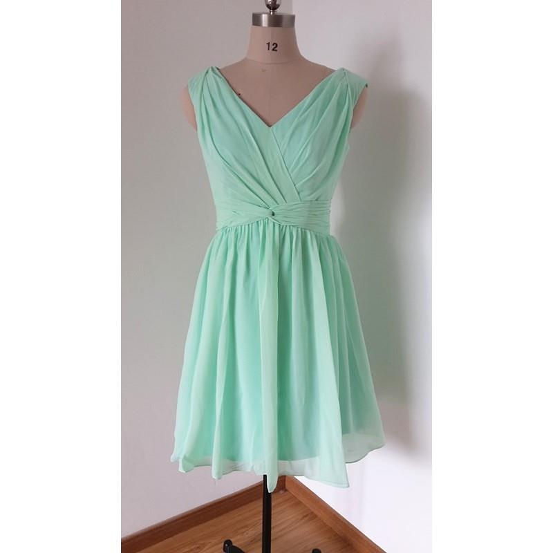 My Stuff, 2015 V-neck V-back Mint Chiffon Short Bridesmaid Dress - Hand-made Beautiful Dresses|Uniqu