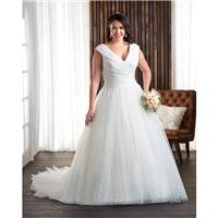 Bonny Bridal 2017 1702 Chapel Train White Plus Size Cap Sleeves V-Neck Aline Ruffle Tulle Dress For