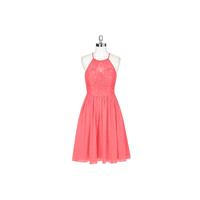 Watermelon Azazie Lyric - Knee Length Halter Chiffon And Lace Illusion - Simple Bridesmaid Dresses &