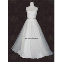 Simple Strapless Ivory Tulle A-line Wedding Gown with Ruched sweetheart neckline - Hand-made Beautif