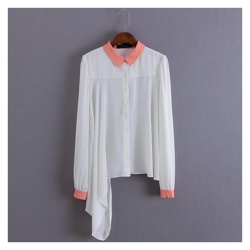 My Stuff, Must-have Polo Collar Long Sleeves Chiffon One Color Blouse - Discount Fashion in beenono