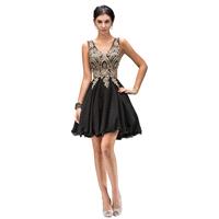 Dancing Queen - 9384 Embroidered V-neck A-line Dress - Designer Party Dress & Formal Gown