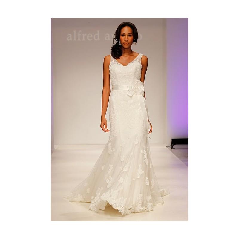 My Stuff, Piccione - Fall 2012 - Style 496 Sleeveless Lace Sheath Wedding Dress with Floral Sash - S