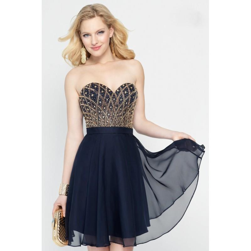 wedding, Alyce Paris - Bejeweled Sweetheart A-line Dress in Navy-Gold 46573 - Designer Party Dress &