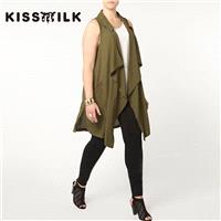 Plus Size women's clothing autumn outfit Sleeveless jacket and long sections fashion irregular loose