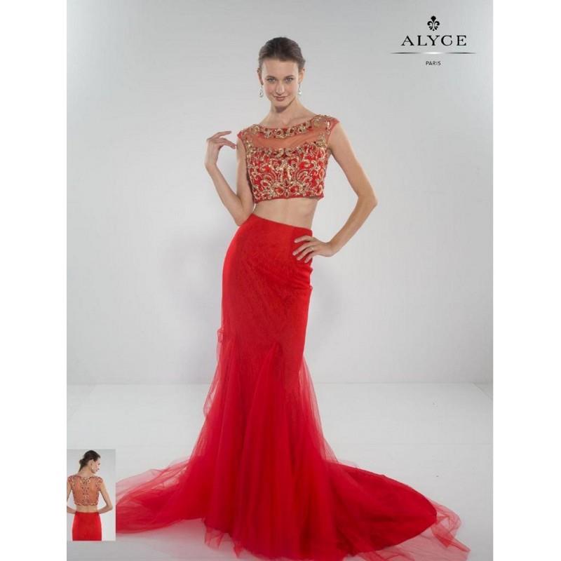 My Stuff, Alyce 2446 Beaded Crop Top Tulle Skirt Sweep Train - Alyce Paris Fitted Prom Long Sleevele