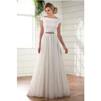 Plus-Size Dresses Style D2304 by Essense of Australia - Ivory  White Crepe  Tulle Belt  Low Back Flo