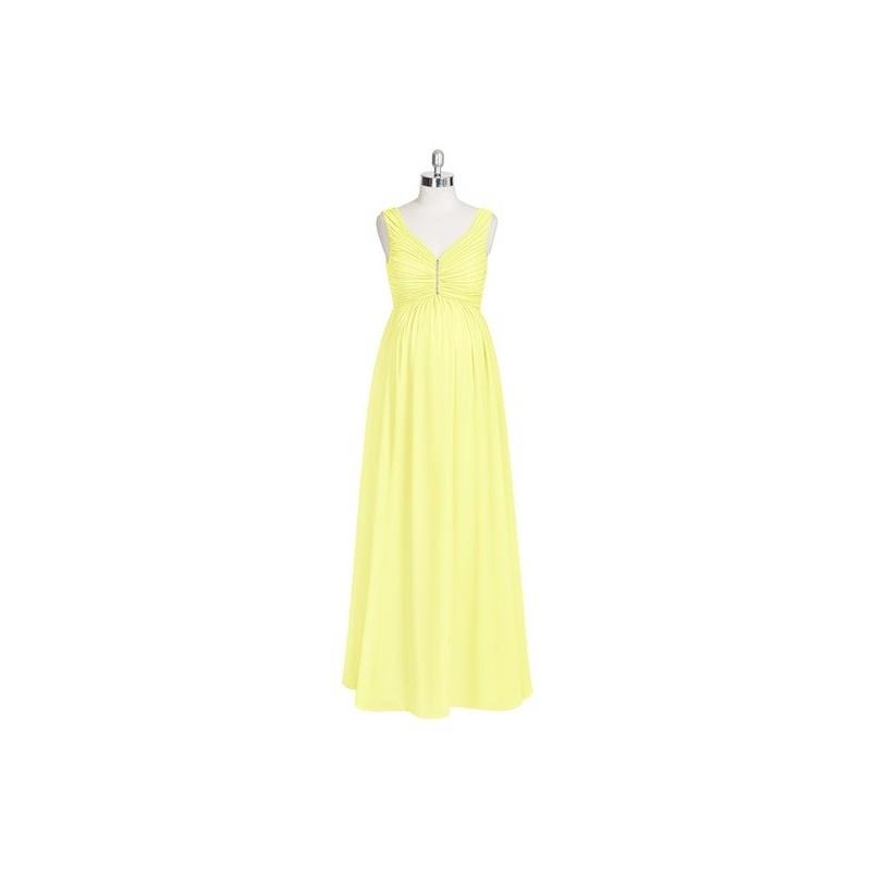 My Stuff, Daffodil Azazie Madison - V Neck Chiffon Back Zip Stretch Knit Floor Length Dress - Simple