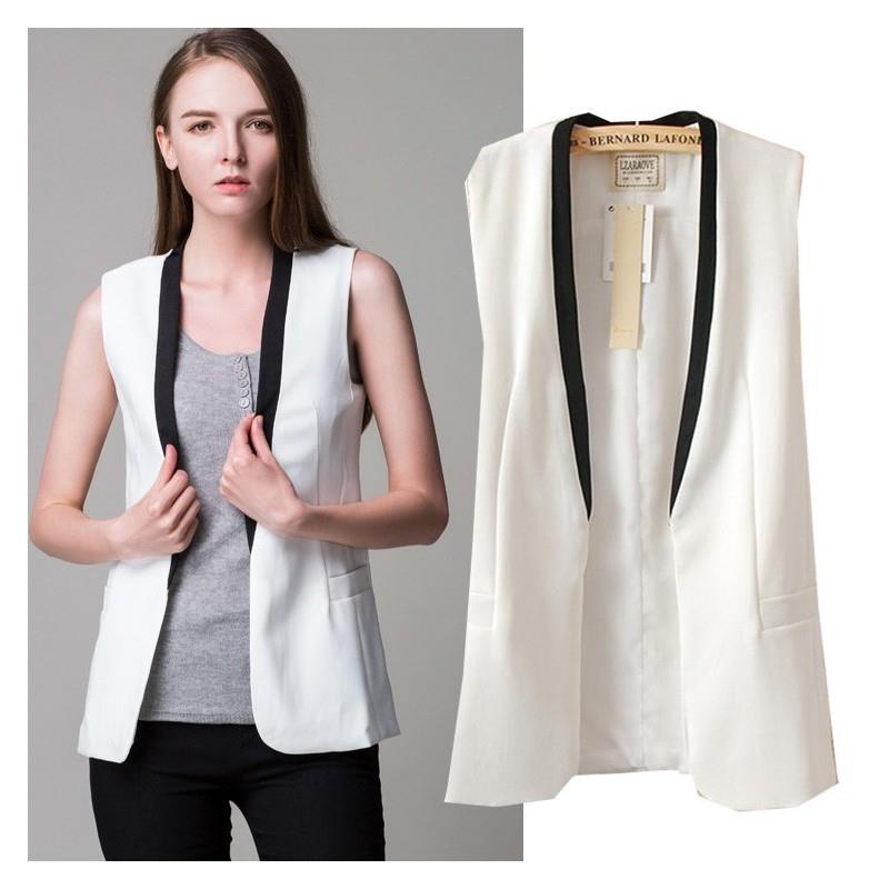 My Stuff, Contrast Color Slimming V-neck Sleeveless Cotton Sleeveless Top Vest Suit - Lafannie Fashi