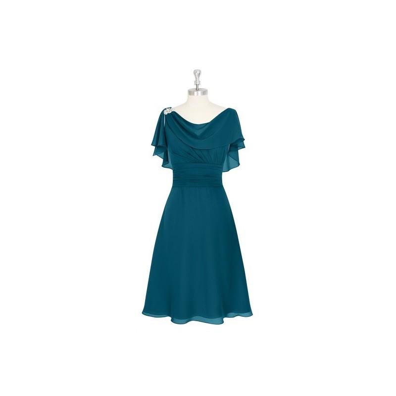 My Stuff, Ink_blue Azazie Keely MBD - Knee Length V Back Cowl Chiffon Dress - Simple Bridesmaid Dres