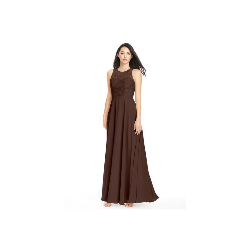 My Stuff, Chocolate Azazie Frederica - Chiffon And Lace Scoop Keyhole Floor Length Dress - Simple Br