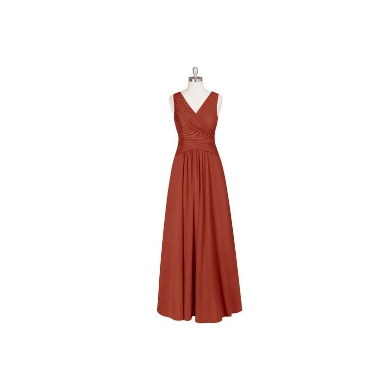My Stuff, Rust Azazie Amelia - V Neck Chiffon Back Zip Floor Length Dress - Simple Bridesmaid Dresse