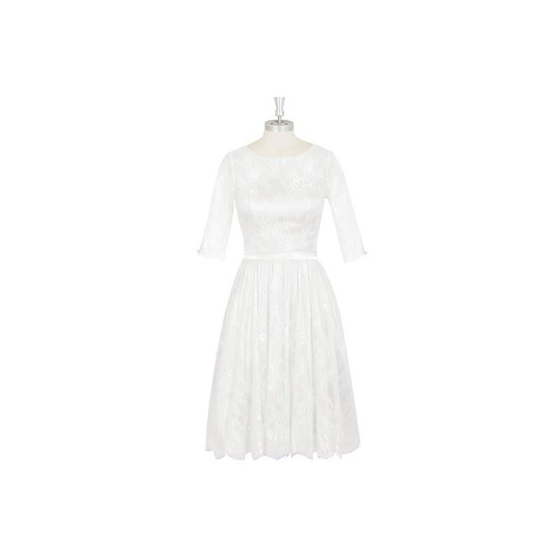 My Stuff, Ivory Azazie Antonia - Charmeuse And Lace Scoop Knee Length Illusion Dress - Simple Brides