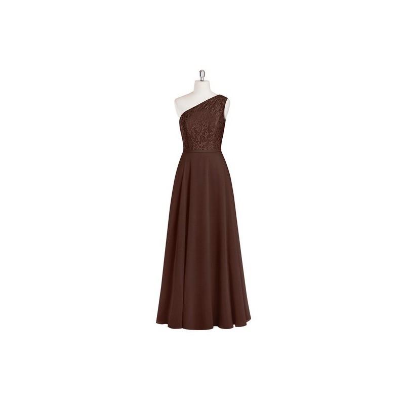 My Stuff, Chocolate Azazie Simone - One Shoulder Chiffon And Lace Floor Length Back Zip Dress - Simp