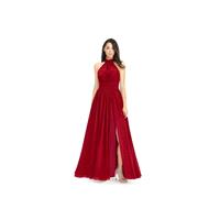Burgundy Azazie Iman - Chiffon Halter Illusion Floor Length Dress - Simple Bridesmaid Dresses & Easy