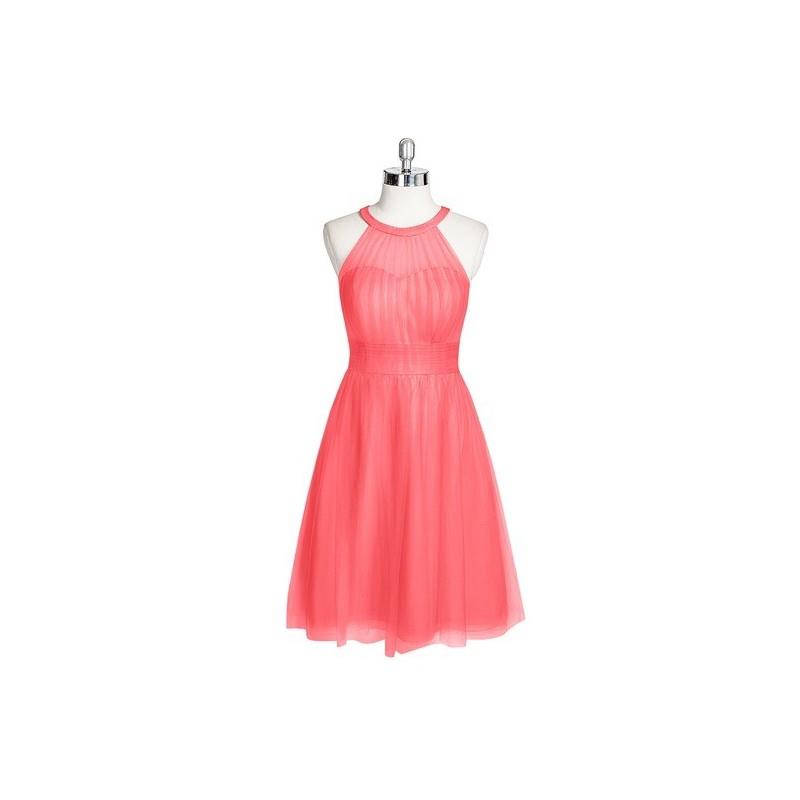 My Stuff, Watermelon Azazie Mackenzie - Halter Knee Length Tulle Illusion Dress - Charming Bridesmai