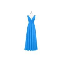 Ocean_blue Azazie Hillary - Floor Length V Back Chiffon V Neck Dress - Charming Bridesmaids Store