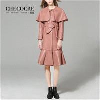 Split Front Slimming Leather Skirt Lace Up Frilled Mid-length Skirt Puncho Coat Dress - Bonny YZOZO