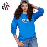 TACOS letters print Sweatshirt loose boyfriend style ribbed crewneck Turtleneck Sweater - Bonny YZOZ