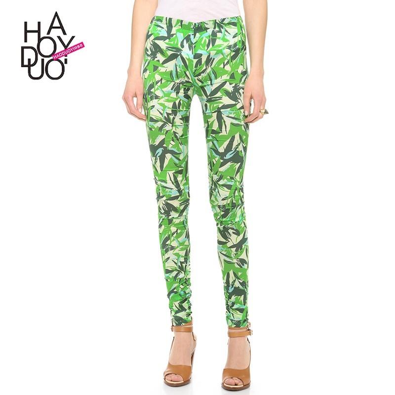 My Stuff, Vogue Printed Green Leaves Flexible Tight - Bonny YZOZO Boutique Store