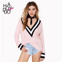 Navy Style Vogue Sexy Low Cut Casual 9/10 Sleeves Knitted Sweater Essential Sweater - Bonny YZOZO Bo