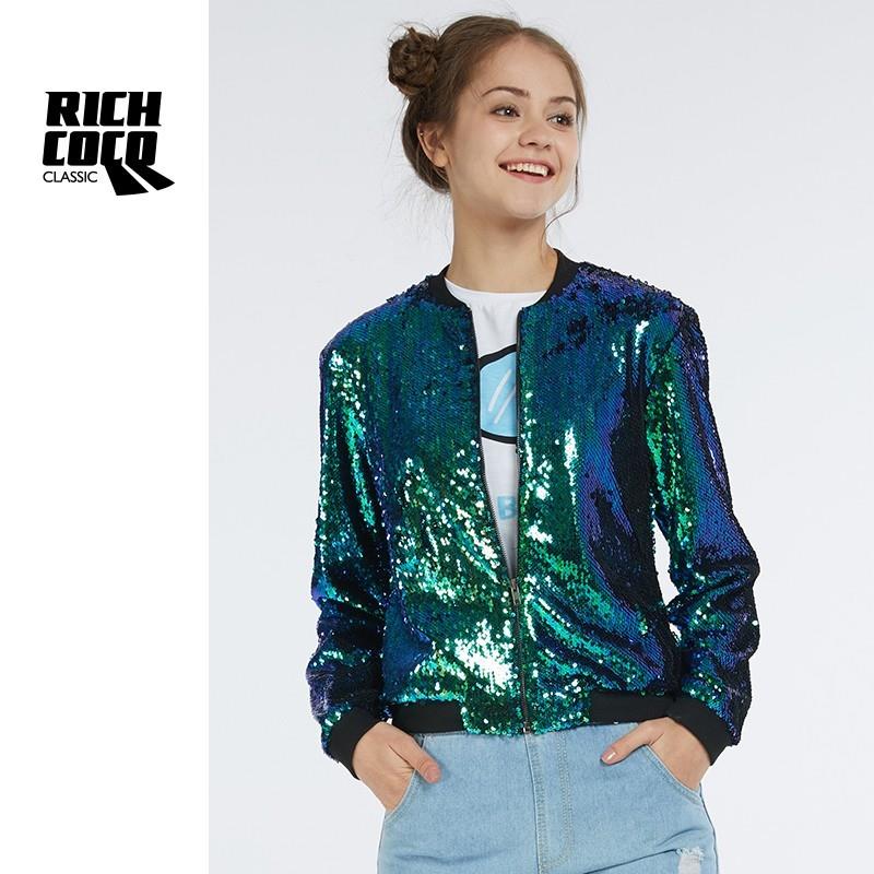 My Stuff, Must-have Casual Vogue Slimming Long Sleeves Sequined Fall Top Coat Baseball Jacket - Bonn