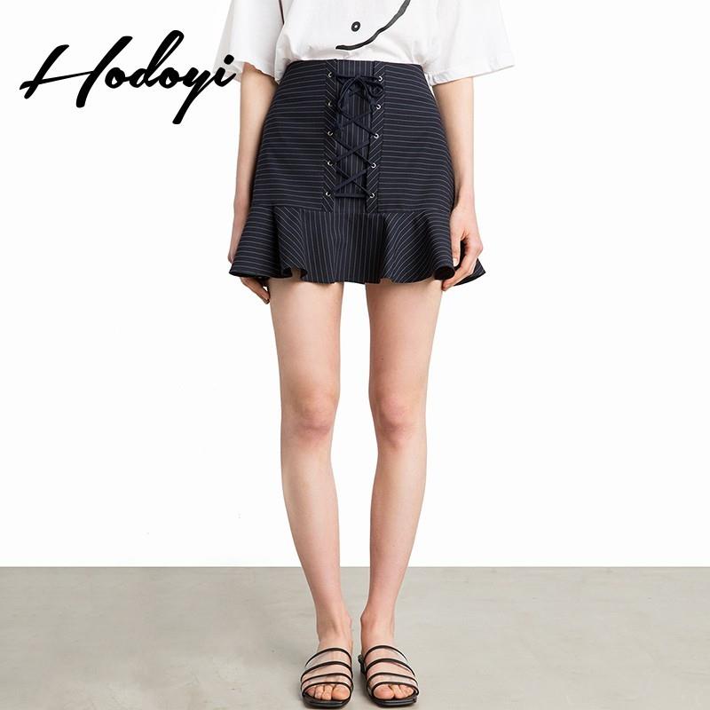 My Stuff, School Style Vogue Sweet Crossed Straps Lace Up Summer Frilled Stripped Skirt - Bonny YZOZ