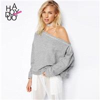 Oversized Vogue Student Style Bateau One-Shoulder Summer 9/10 Sleeves Hoodie Top - Bonny YZOZO Bouti