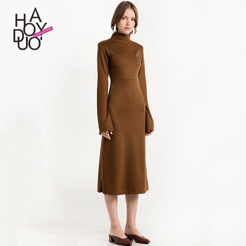 My Stuff, Vogue Slimming High Neck Long Sleeves One Color Dress - Bonny YZOZO Boutique Store