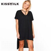 Oversized Split Short Sleeves Black Dress Skirt - Bonny YZOZO Boutique Store