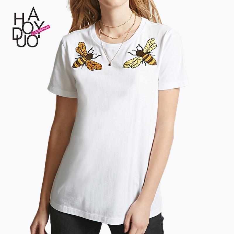 My Stuff, School Style Must-have Vogue Simple Embroidery Cartoon Summer Short Sleeves T-shirt - Bonn