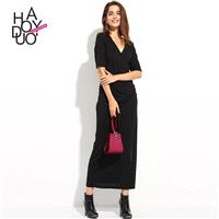 Fall 2017 new sexy wrap v neck folds side-slit skirts slim long dress - Bonny YZOZO Boutique Store
