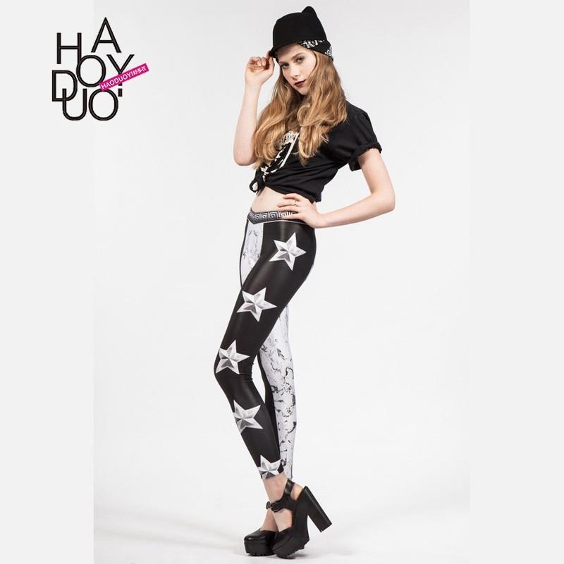 My Stuff, Printed Solid Color Slimming Star Flexible Tight Long Trouser - Bonny YZOZO Boutique Store