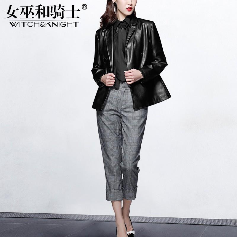 My Stuff, Vogue Attractive Outfit Three Piece Suit Blouse Skinny Jean Suit Coat Leather Jacket - Bon
