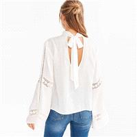 Fall 2017 new women's fashion chain link hollow trumpet sleeves lace casual long sleeve t-shirt - Bo