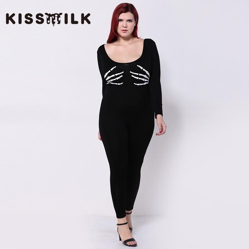 My Stuff, 2017Plus Size women's spring new personality long sleeve skeleton hand print tight Backles