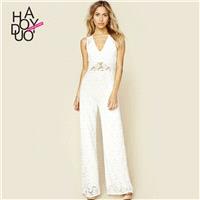Sexy Open Back Low Cut Sleeveless Lace Summer Strappy Top Jumpsuit Flare Trouser - Bonny YZOZO Bouti