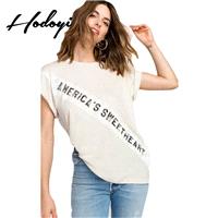 Must-have Oversized Vogue Printed Scoop Neck Alphabet Summer Casual Short Sleeves T-shirt - Bonny YZ