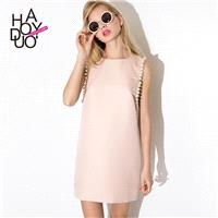 Cute Pearly sleeve sundress back metal zipper and sweet pink sleeveless dress - Bonny YZOZO Boutique