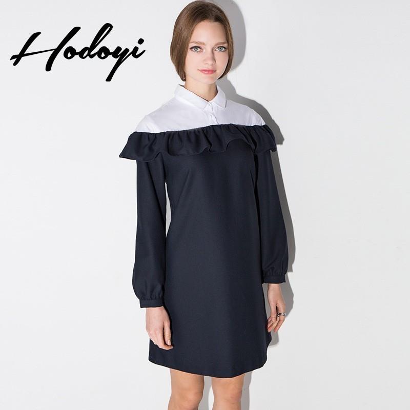 My Stuff, Navy Style Vintage Split Front Solid Color Summer Cheerful Frilled Blouse Dress - Bonny YZ