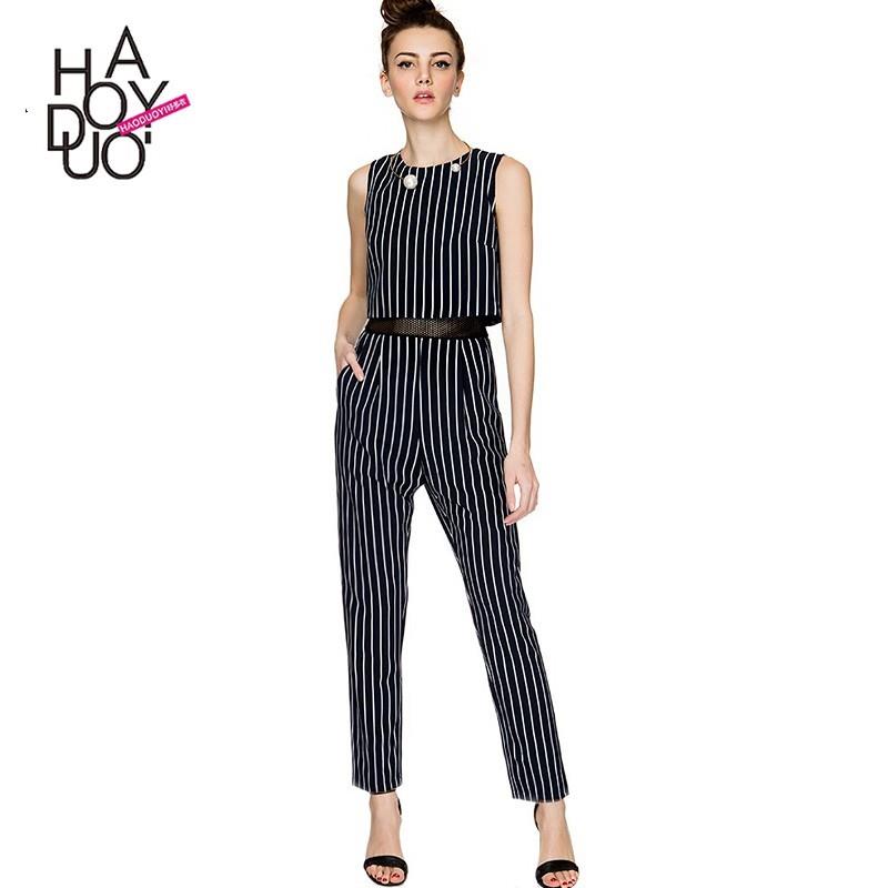 My Stuff, Must-have Vogue Simple Solid Color Slimming Sleeveless Fall Stripped Jumpsuit - Bonny YZOZ