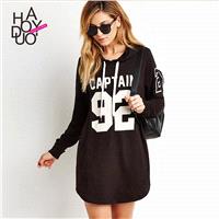 Must-have Sport Style Printed Alphabet Casual 9/10 Sleeves Hoodie Hat Dress Basics - Bonny YZOZO Bou