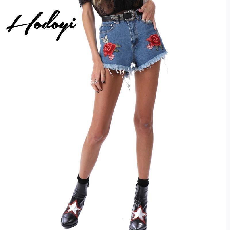 My Stuff, Must-have Vogue Embroidery Slimming High Waisted Cowboy Summer Blue Short - Bonny YZOZO Bo