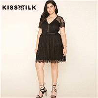 Hollow Out Slimming Plus Size V-neck Lace Black Dress - Bonny YZOZO Boutique Store