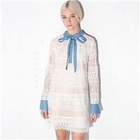 Sweet Fresh Split Front Bow Hollow Out Crochet Slimming Lace Dress - Bonny YZOZO Boutique Store