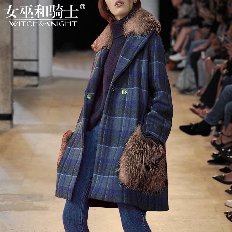 My Stuff, Fur Collar Double Breasted Wool Lattice Wool Coat Overcoat - Bonny YZOZO Boutique Store